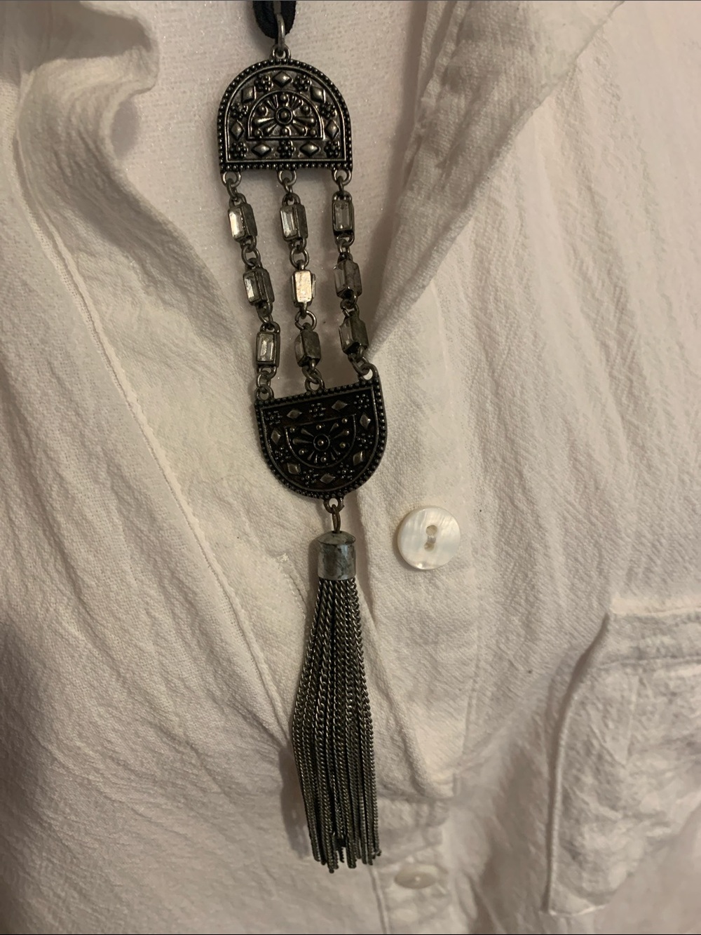 Bohemian Gunmetal Tassel Pendant Necklace - leather Women Jewelry